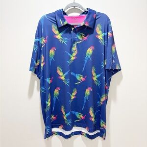 Birdie Bound Men’s Colorful Parrot Bird Print Short Sleeve Polo Shirt Casual 2XL